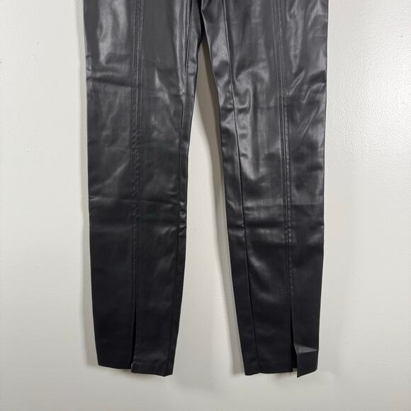 Jason Wu Black Faux Leather Stretch Mid Rise Straight Slim Pants Split Leg Sze S - Picture 4 of 11